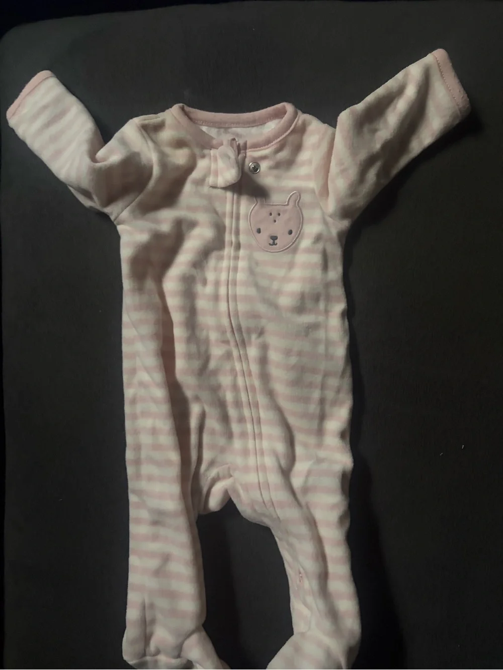 Carter's Pink and White Striped Footed One-Piece with Bear Patch